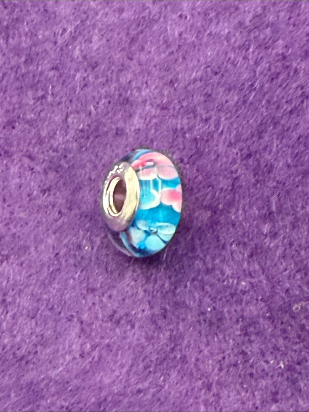 Sterling Silver Murano Glass Floral Charm Bead Fits Pandora